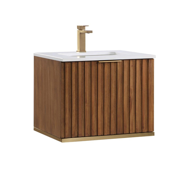Bemma, Terra 24" Single Floating Vanity, Walnut/Satin Brass, White Quartz Top#top-options_white-quartz-top