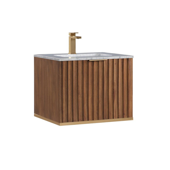 Bemma, Terra 24" Single Floating Vanity, Walnut/Satin Brass, Carrara Marble Top#top-options_carrara-marble-top