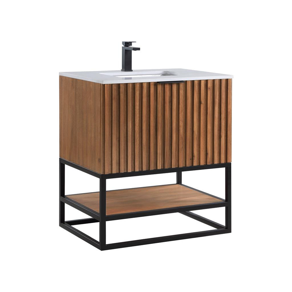 Bemma, Terra 30" Single Vanity, Walnut/Matte Black, White Quartz Top#top-options_white-quartz-top