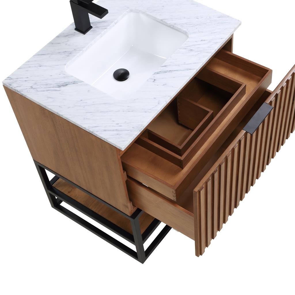 Bemma, Terra 30" Single Vanity, Walnut/Matte Black, Carrara Marble Top#top-options_carrara-marble-top