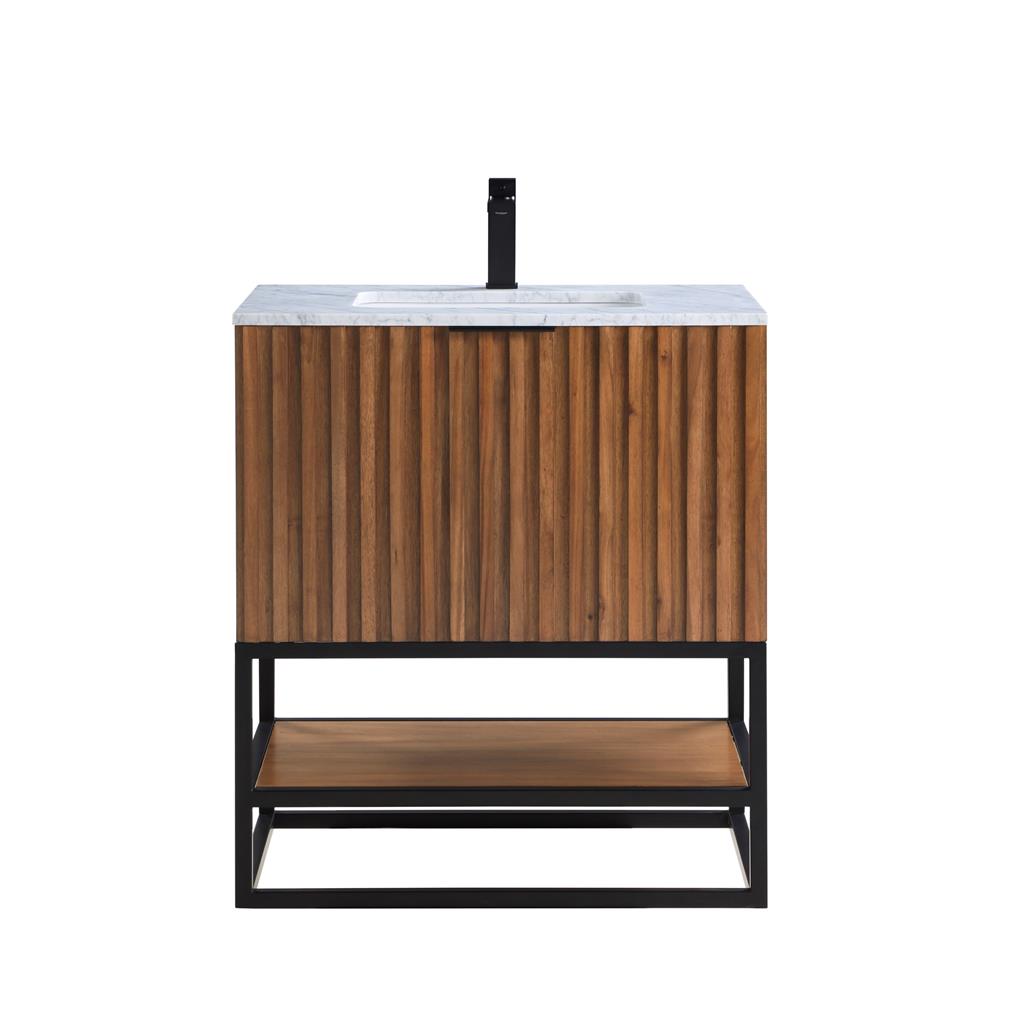 Bemma, Terra 30" Single Vanity, Walnut/Matte Black, Carrara Marble Top#top-options_carrara-marble-top