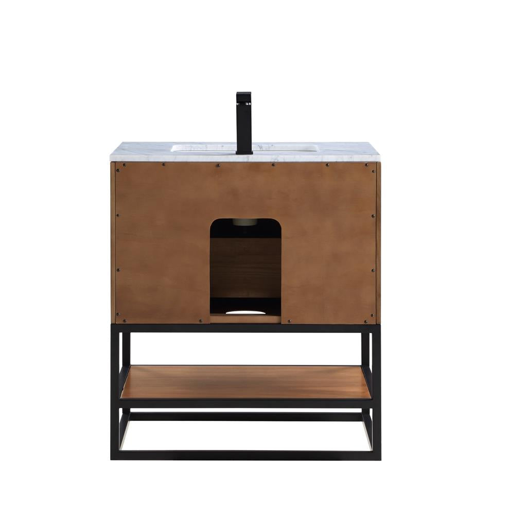 Bemma, Terra 30" Single Vanity, Walnut/Matte Black, Carrara Marble Top#top-options_carrara-marble-top