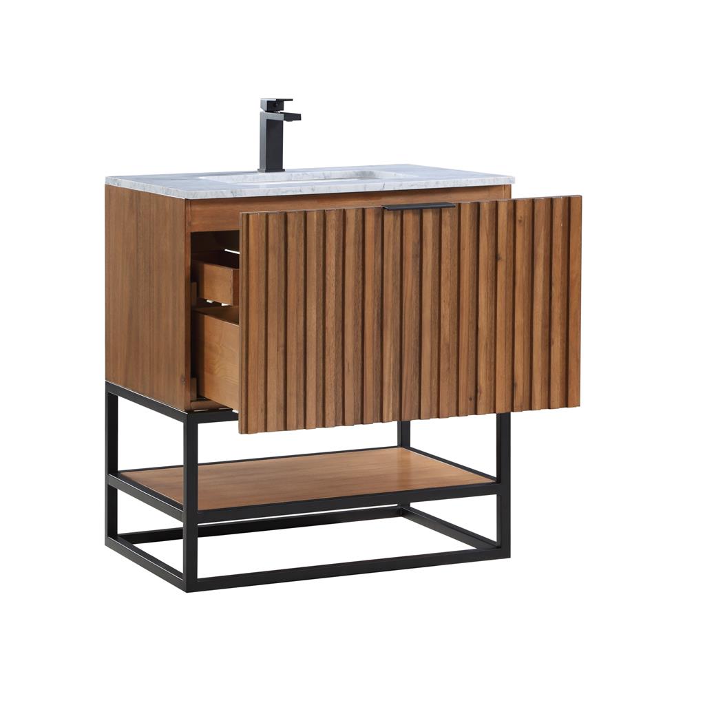 Bemma, Terra 30" Single Vanity, Walnut/Matte Black, Carrara Marble Top#top-options_carrara-marble-top