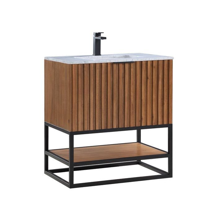 Bemma, Terra 30" Single Vanity, Walnut/Matte Black, Carrara Marble Top#top-options_carrara-marble-top