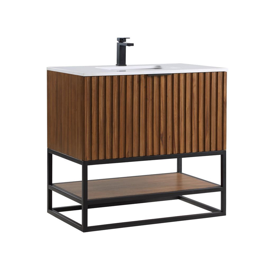 Bemma, Terra 36" Single Vanity, Walnut/Matte Black, White Quartz Top#top-options_white-quartz-top