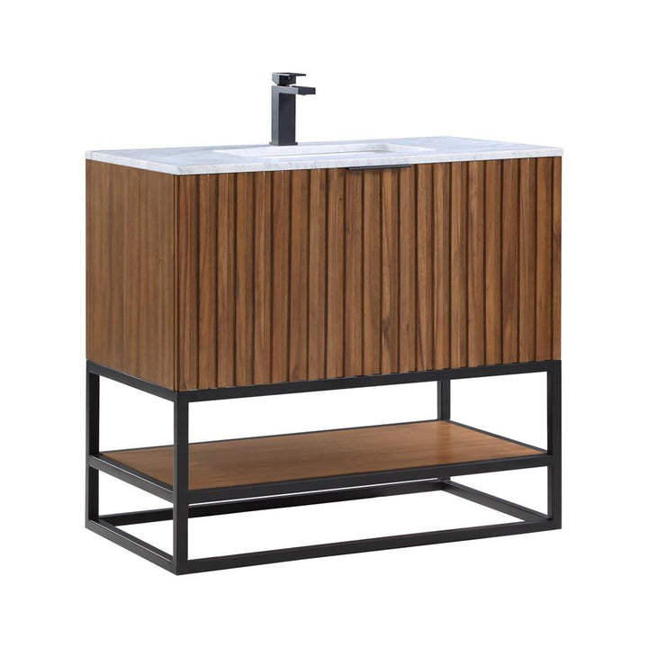 Bemma, Terra 36" Single Vanity, Walnut/Matte Black, Carrara Marble Top#top-options_carrara-marble-top