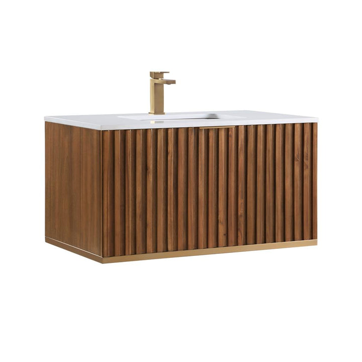 Bemma, Terra 36" Single Floating Vanity, Walnut/Satin Brass, White Quartz Top#top-options_white-quartz-top