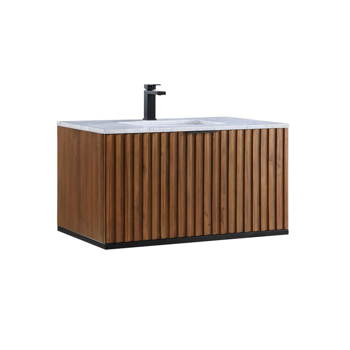 Bemma, Terra 36" Single Floating Vanity, Walnut/Matte Black, Carrara Marble Top#top-options_carrara-marble-top