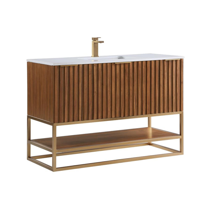 Bemma, Terra 48" Single Vanity, Walnut/Satin Brass, White Quartz Top#top-options_white-quartz-top