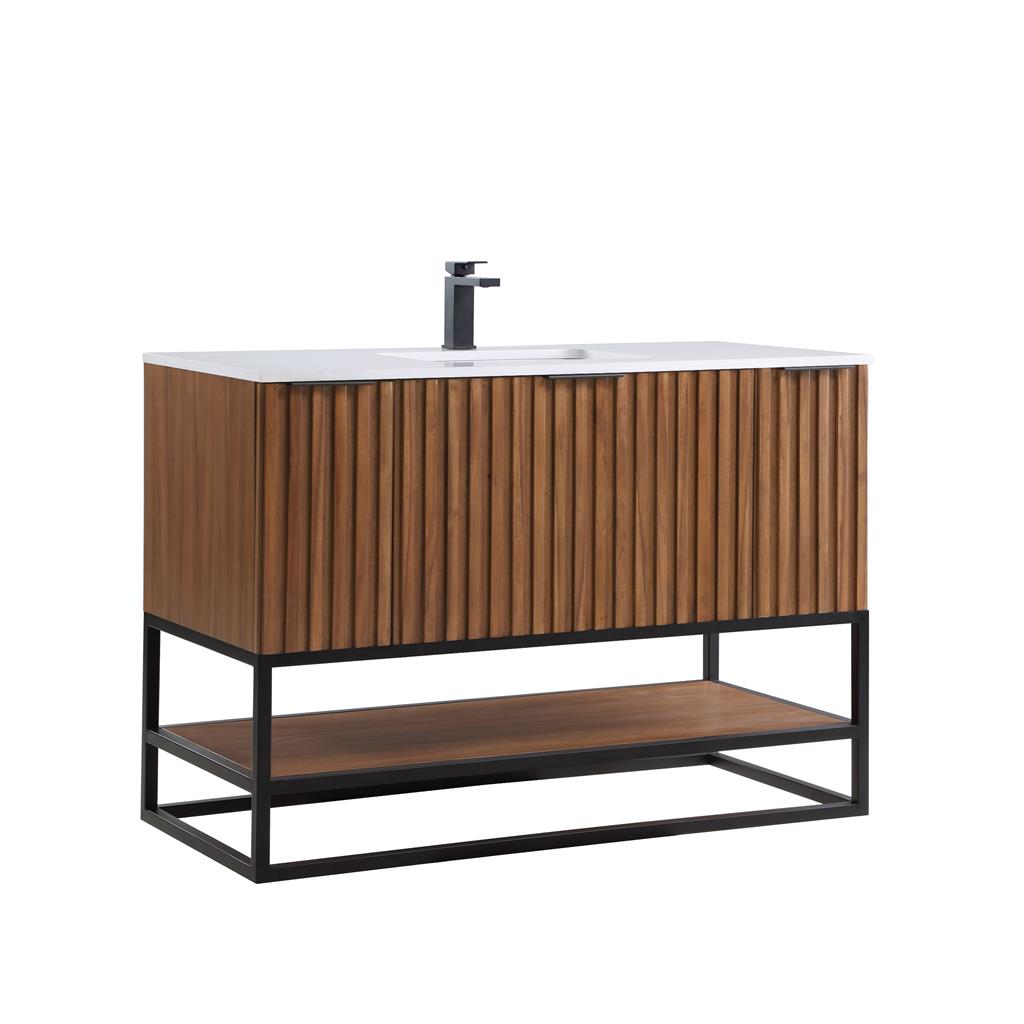 Bemma, Terra 48" Single Vanity, Walnut/Matte Black, White Quartz Top#top-options_white-quartz-top