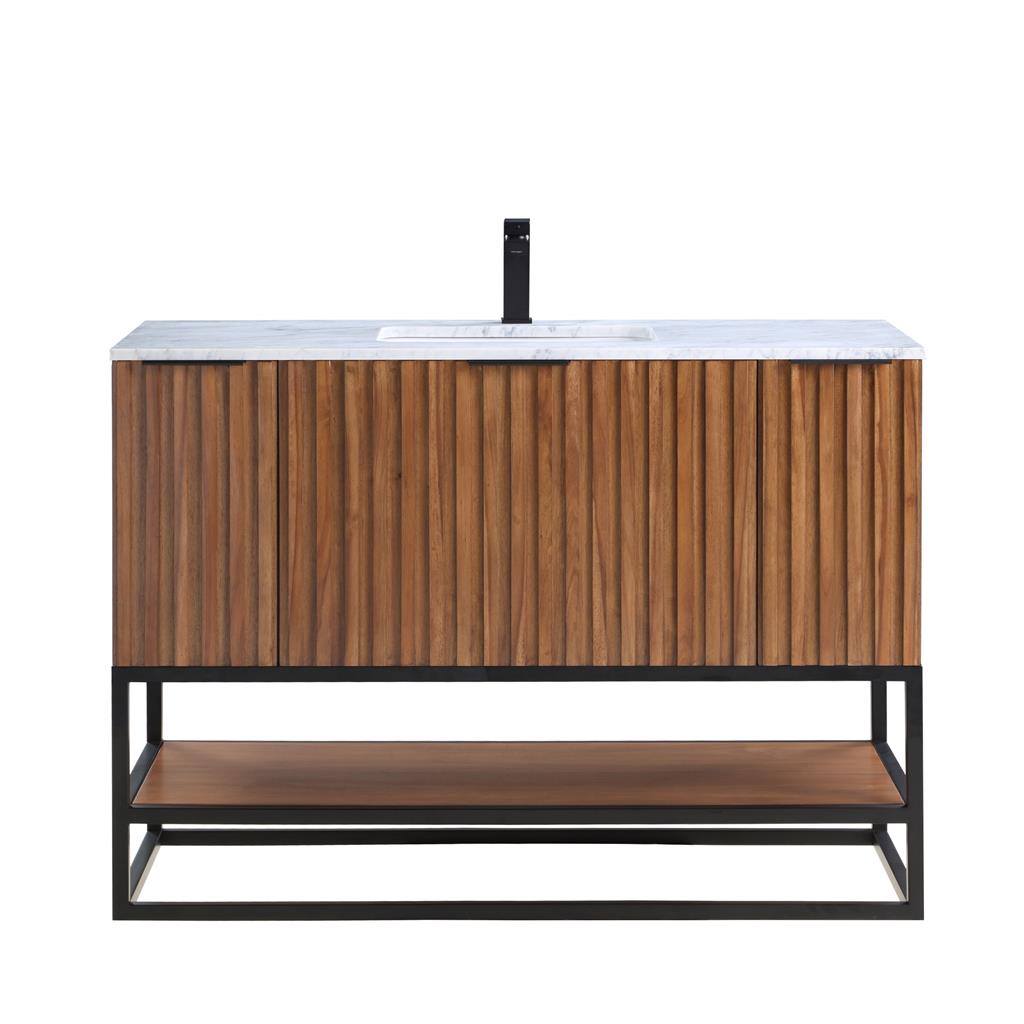 Bemma, Terra 48" Single Vanity, Walnut/Matte Black, Carrara Marble Top#top-options_carrara-marble-top
