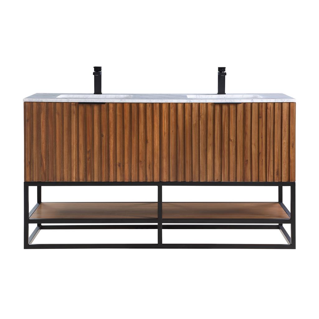 Bemma, Terra 60" Double Vanity, Walnut/Matte Black, Carrara Marble Top#top-options_carrara-marble-top