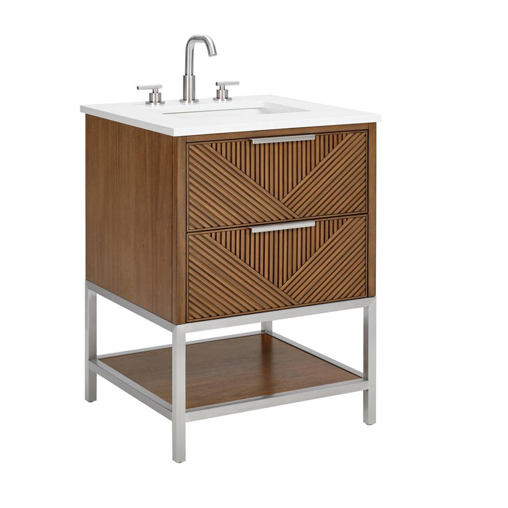 Bemma, Diamond 24" Single Vanity, Walnut/Brushed Nickel, White Quartz Top#top-options_white-quartz-top