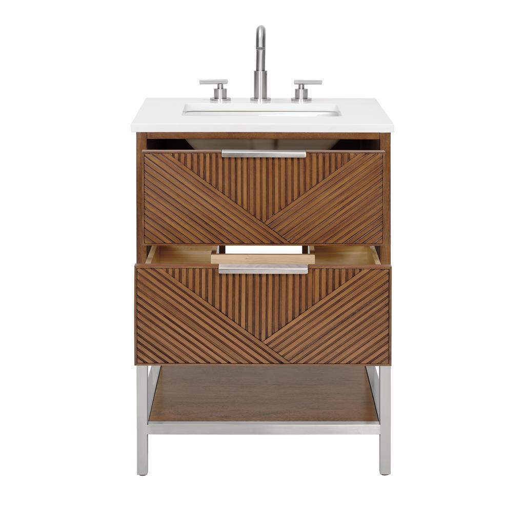 Bemma, Diamond 24" Single Vanity, Walnut/Brushed Nickel, White Quartz Top#top-options_white-quartz-top