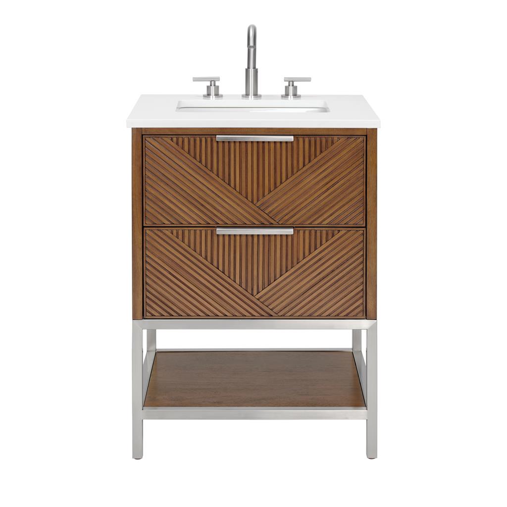 Bemma, Diamond 24" Single Vanity, Walnut/Brushed Nickel, White Quartz Top#top-options_white-quartz-top