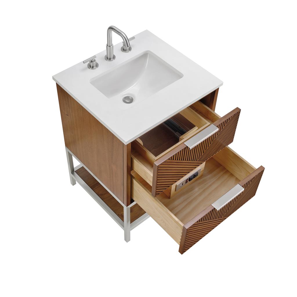 Bemma, Diamond 24" Single Vanity, Walnut/Brushed Nickel, Carrara Marble Top#top-options_carrara-marble-top