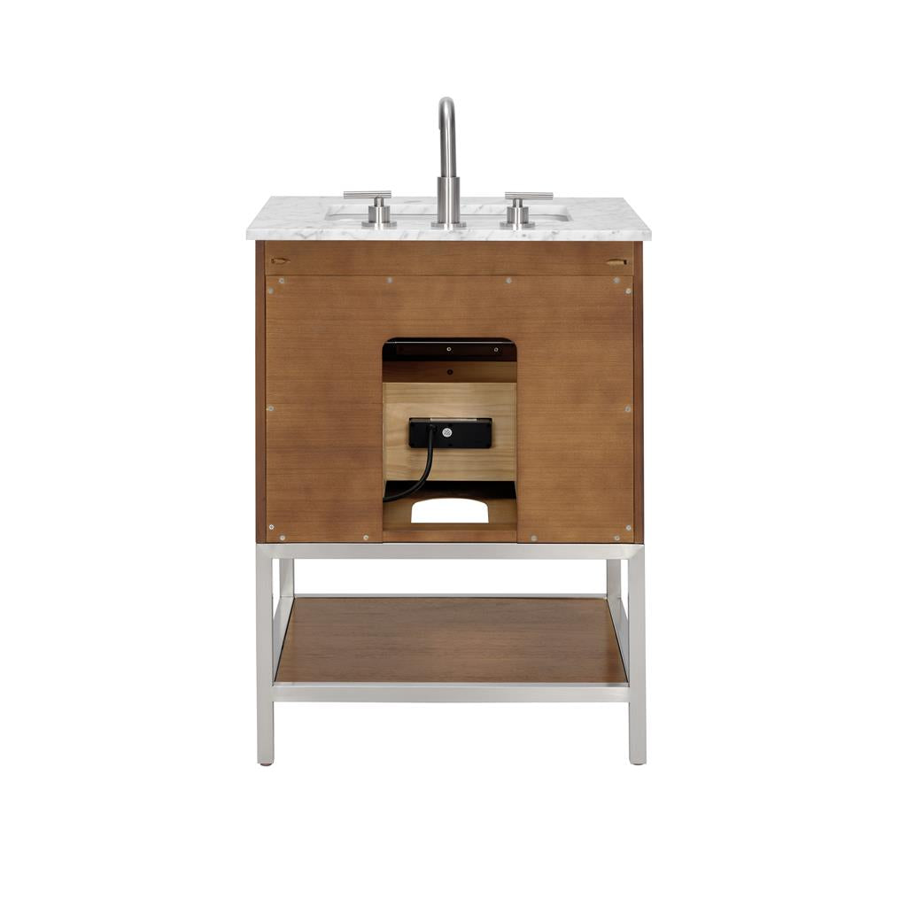 Bemma, Diamond 24" Single Vanity, Walnut/Brushed Nickel, Carrara Marble Top#top-options_carrara-marble-top