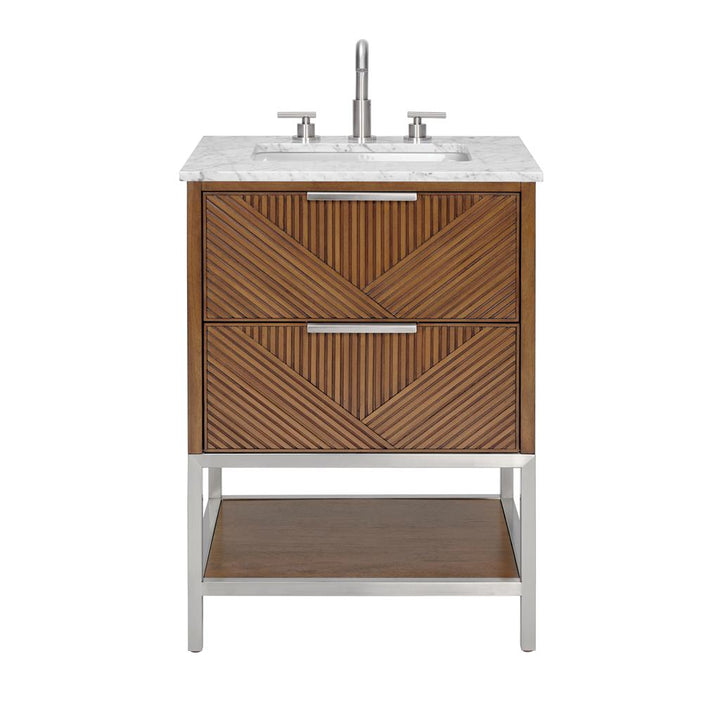 Bemma, Diamond 24" Single Vanity, Walnut/Brushed Nickel, Carrara Marble Top#top-options_carrara-marble-top