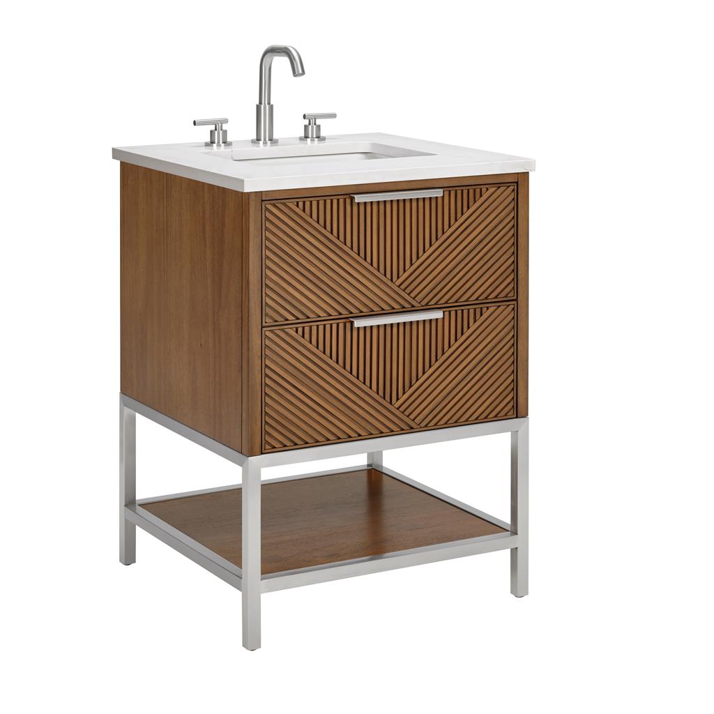 Bemma, Diamond 24" Single Vanity, Walnut/Brushed Nickel, Calacatta Quartz Top#top-options_calacatta-quartz-top