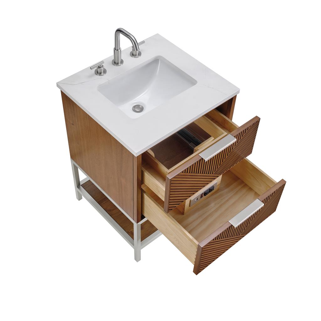 Bemma, Diamond 24" Single Vanity, Walnut/Satin Brass, White Quartz Top#top-options_white-quartz-top