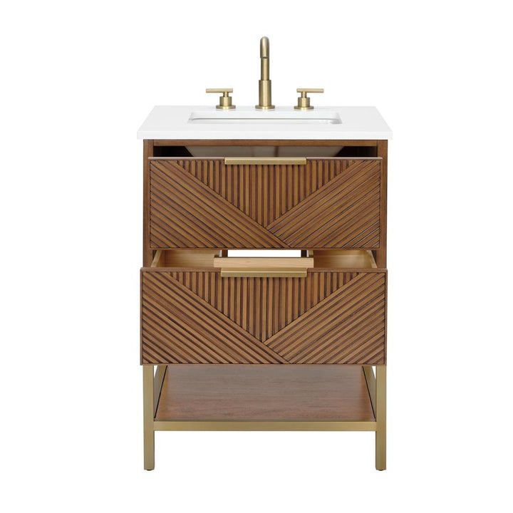 Bemma, Diamond 24" Single Vanity, Walnut/Satin Brass, Calacatta Quartz Top#top-options_calacatta-quartz-top