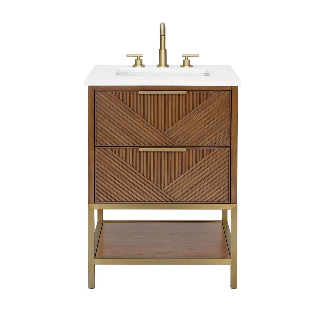 Bemma, Diamond 24" Single Vanity, Walnut/Satin Brass, Calacatta Quartz Top#top-options_calacatta-quartz-top