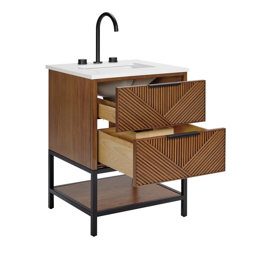 Bemma, Diamond 24" Single Vanity, Charcoal Black/Brushed Nickel, White Quartz Top#top-options_white-quartz-top