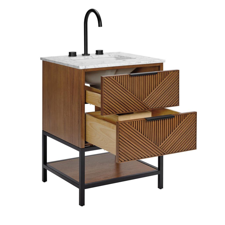 Bemma, Diamond 24" Single Vanity, Charcoal Black/Brushed Nickel, White Quartz Top#top-options_white-quartz-top