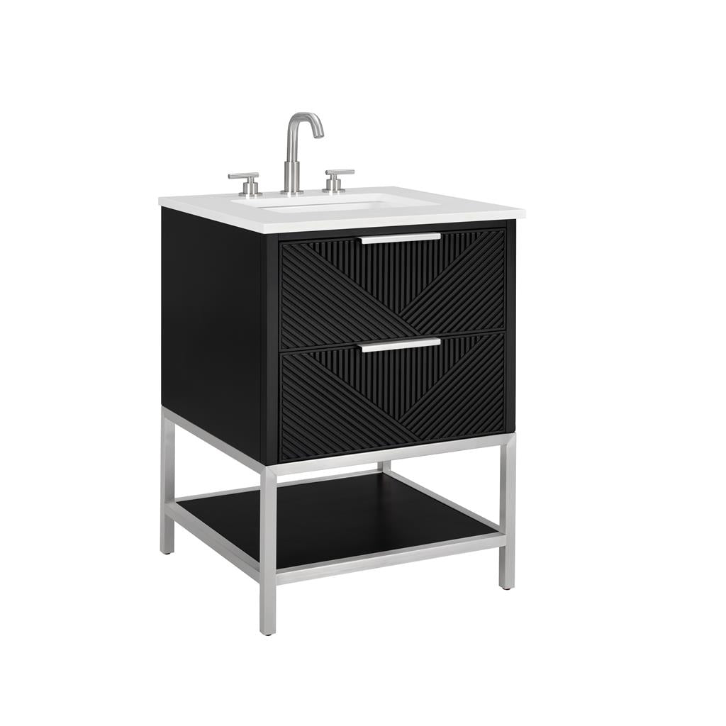 Bemma, Diamond 24" Single Vanity, Charcoal Black/Matte Black, White Quartz Top#top-options_white-quartz-top