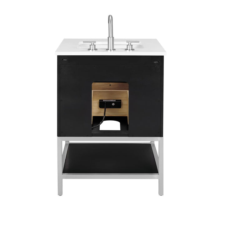 Bemma, Diamond 24" Single Vanity, Charcoal Black/Brushed Nickel, White Quartz Top#top-options_white-quartz-top