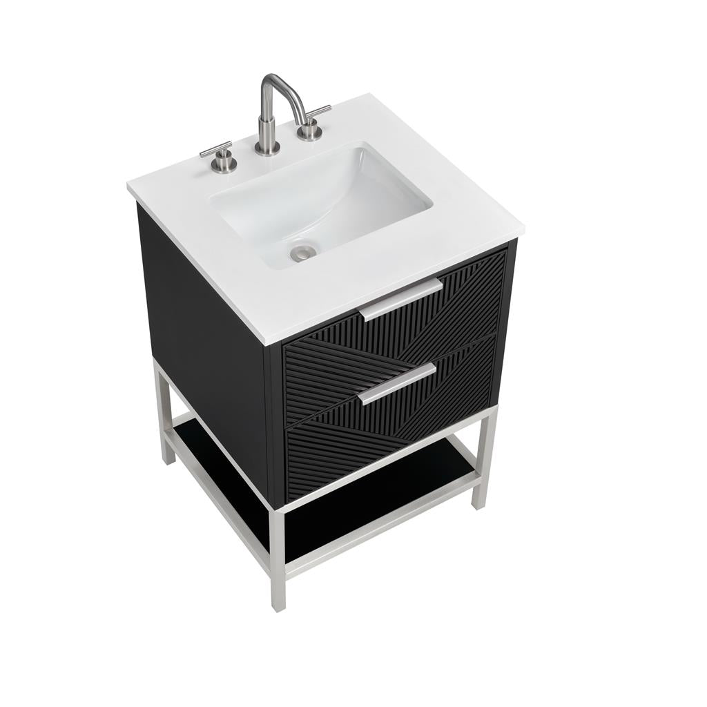 Bemma, Diamond 24" Single Vanity, Charcoal Black/Brushed Nickel, White Quartz Top#top-options_white-quartz-top