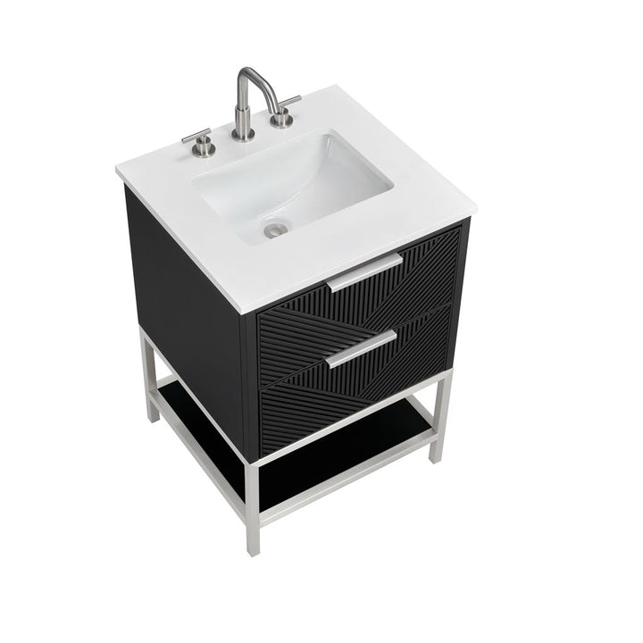 Bemma, Diamond 24" Single Vanity, Charcoal Black/Brushed Nickel, White Quartz Top#top-options_white-quartz-top