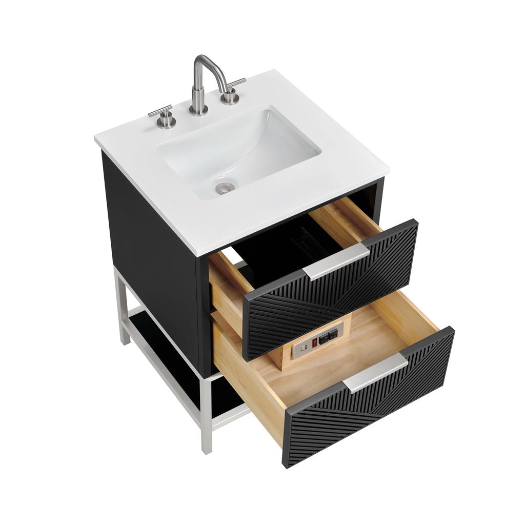 Bemma, Diamond 24" Single Vanity, Charcoal Black/Brushed Nickel, White Quartz Top#top-options_white-quartz-top