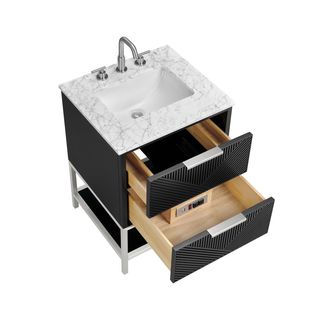 Bemma, Diamond 24" Single Vanity, Charcoal Black/Brushed Nickel, Carrara Marble Top#top-options_carrara-marble-top