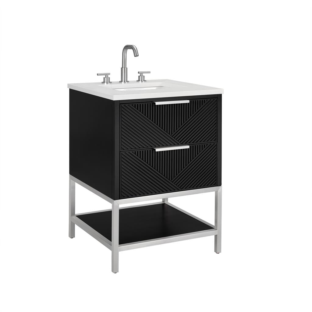 Bemma, Diamond 24" Single Vanity, Charcoal Black/Brushed Nickel, Calacatta Quartz Top#top-options_calacatta-quartz-top