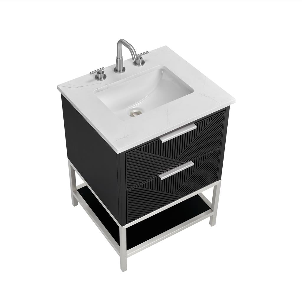 Bemma, Diamond 24" Single Vanity, Charcoal Black/Brushed Nickel, Calacatta Quartz Top#top-options_calacatta-quartz-top