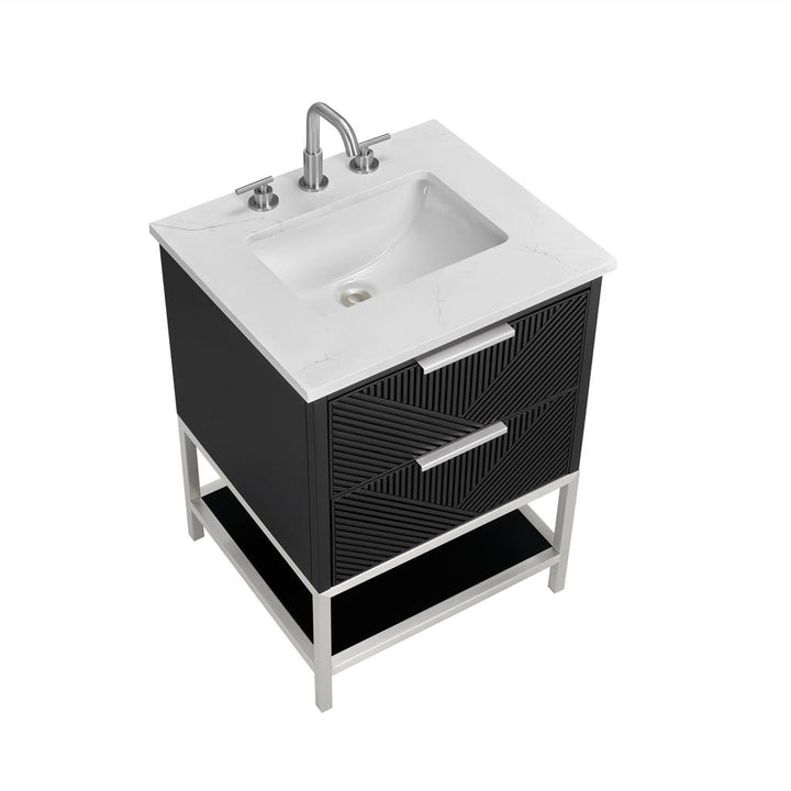 Bemma, Diamond 24" Single Vanity, Charcoal Black/Brushed Nickel, Calacatta Quartz Top#top-options_calacatta-quartz-top