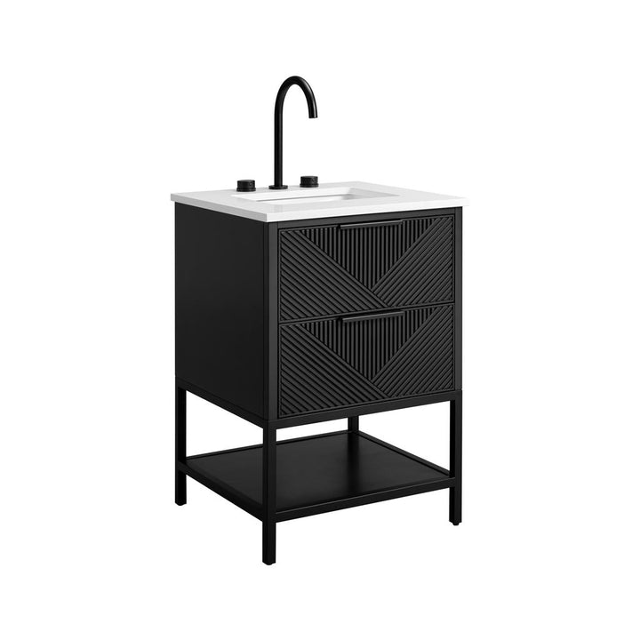 Bemma, Diamond 24" Single Vanity, Charcoal Black/Matte Black, White Quartz Top#top-options_white-quartz-top