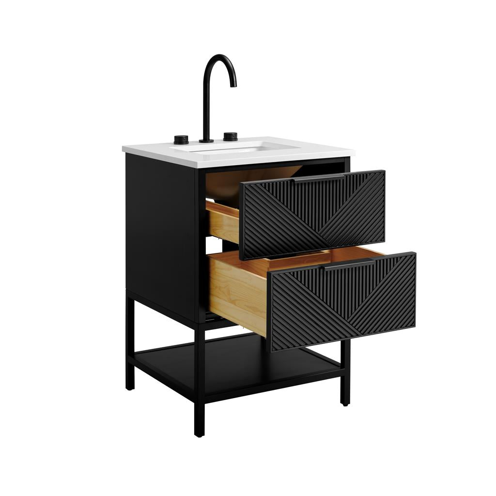 Bemma, Diamond 24" Single Vanity, Charcoal Black/Matte Black, White Quartz Top#top-options_white-quartz-top