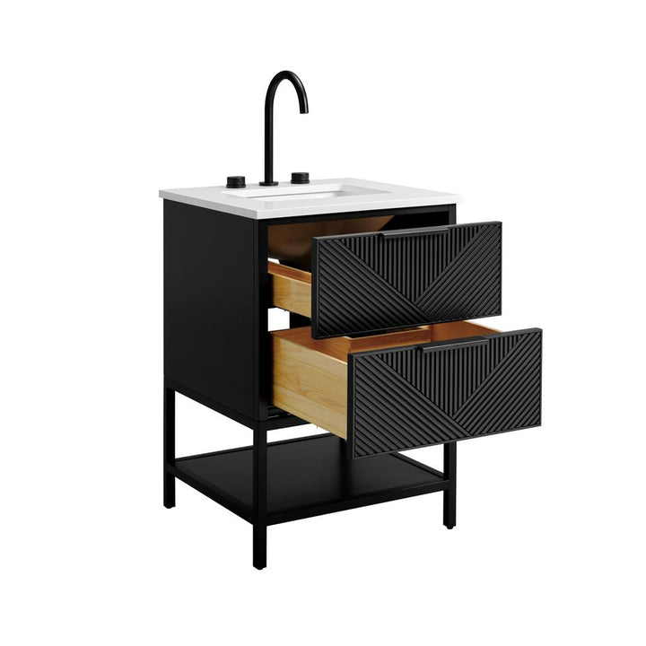 Bemma, Diamond 24" Single Vanity, Charcoal Black/Matte Black, White Quartz Top#top-options_white-quartz-top