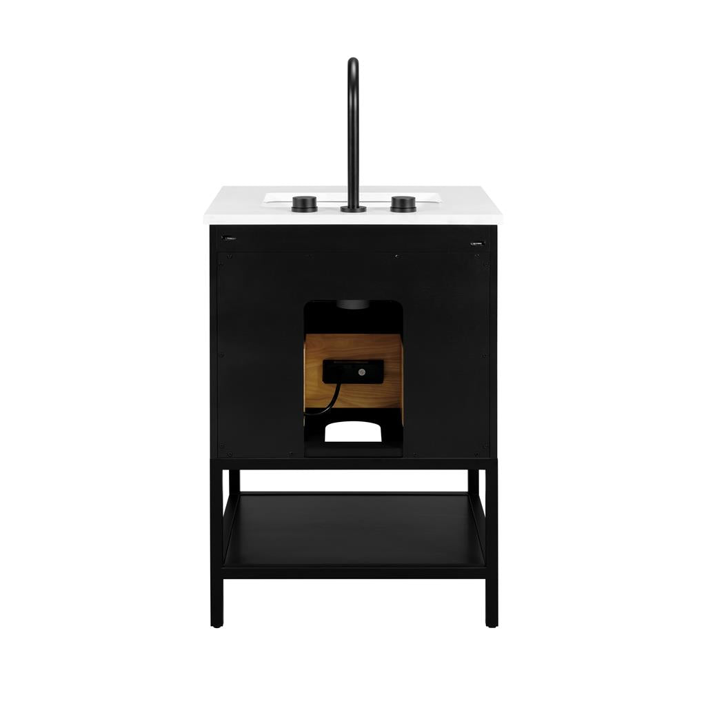Bemma, Diamond 24" Single Vanity, Charcoal Black/Matte Black, White Quartz Top#top-options_white-quartz-top