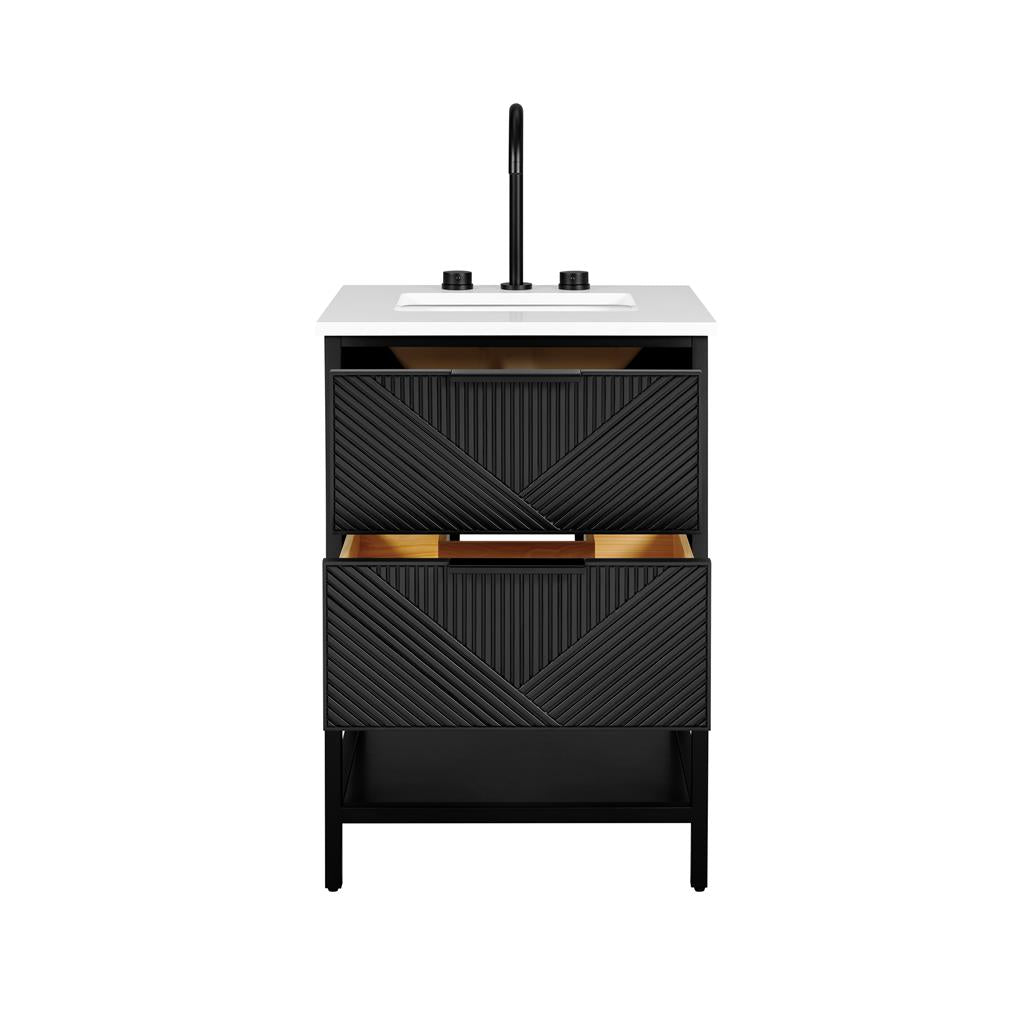 Bemma, Diamond 24" Single Vanity, Charcoal Black/Matte Black, White Quartz Top#top-options_white-quartz-top