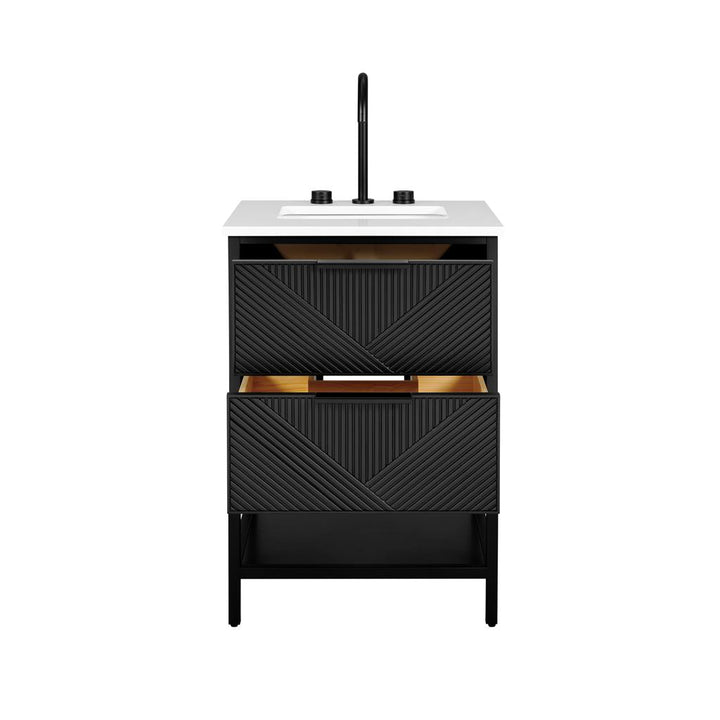 Bemma, Diamond 24" Single Vanity, Charcoal Black/Matte Black, White Quartz Top#top-options_white-quartz-top