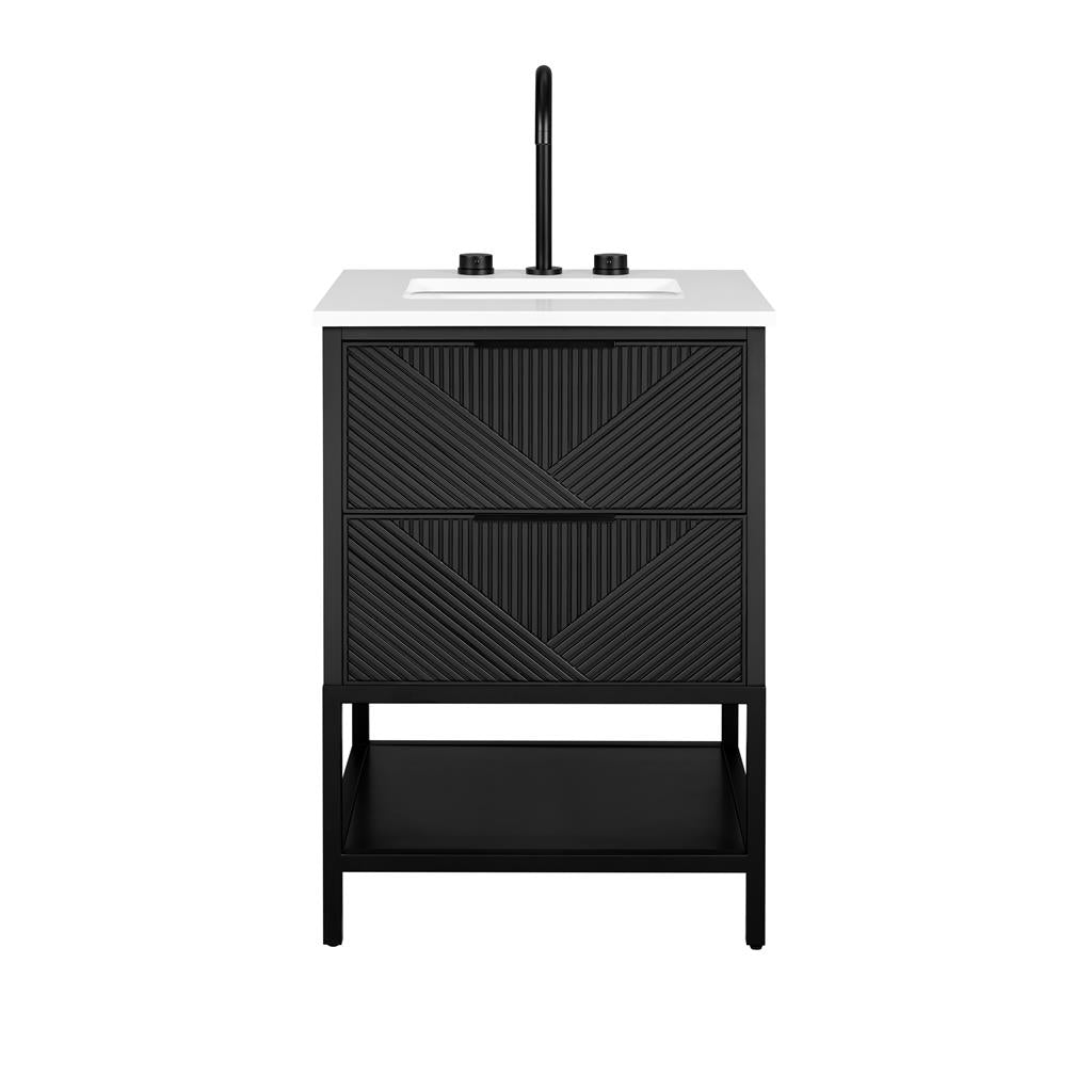 Bemma, Diamond 24" Single Vanity, Charcoal Black/Matte Black, White Quartz Top#top-options_white-quartz-top
