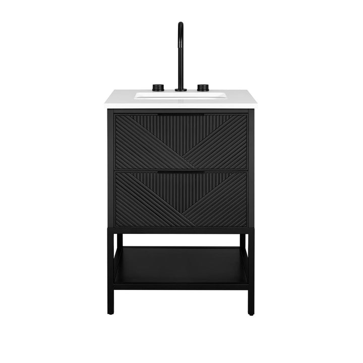Bemma, Diamond 24" Single Vanity, Charcoal Black/Matte Black, White Quartz Top#top-options_white-quartz-top