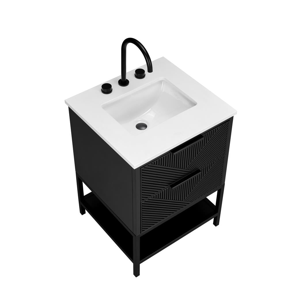 Bemma, Diamond 24" Single Vanity, Charcoal Black/Matte Black, White Quartz Top#top-options_white-quartz-top