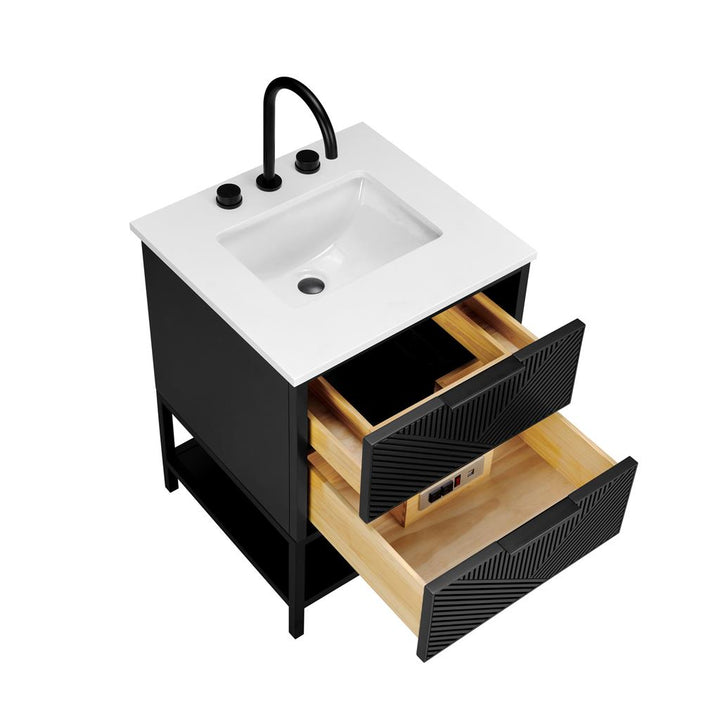 Bemma, Diamond 24" Single Vanity, Charcoal Black/Matte Black, White Quartz Top#top-options_white-quartz-top