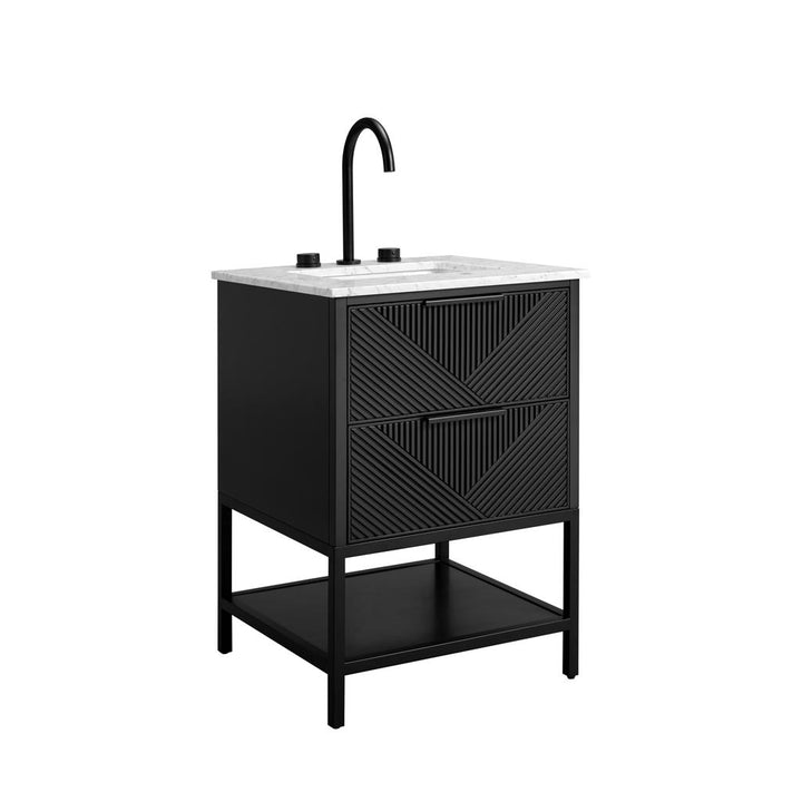 Bemma, Diamond 24" Single Vanity, Charcoal Black/Matte Black, Carrara Marble Top#top-options_carrara-marble-top