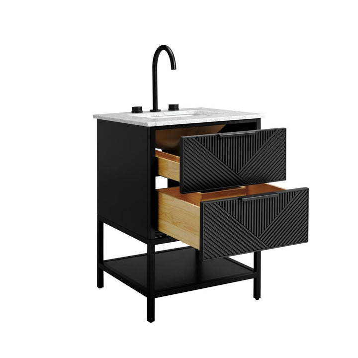 Bemma, Diamond 24" Single Vanity, Charcoal Black/Matte Black, Carrara Marble Top#top-options_carrara-marble-top