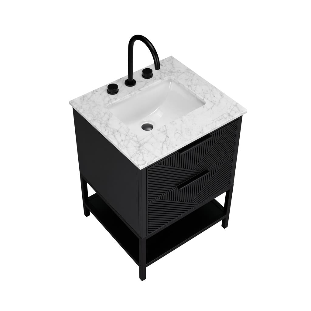 Bemma, Diamond 24" Single Vanity, Charcoal Black/Matte Black, Carrara Marble Top#top-options_carrara-marble-top